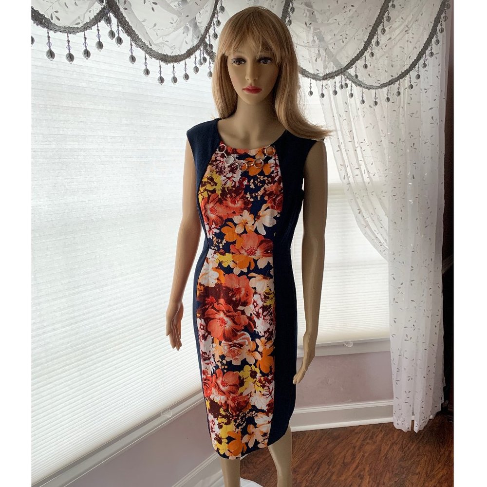 Navy, Peach & Orange Floral Dress
